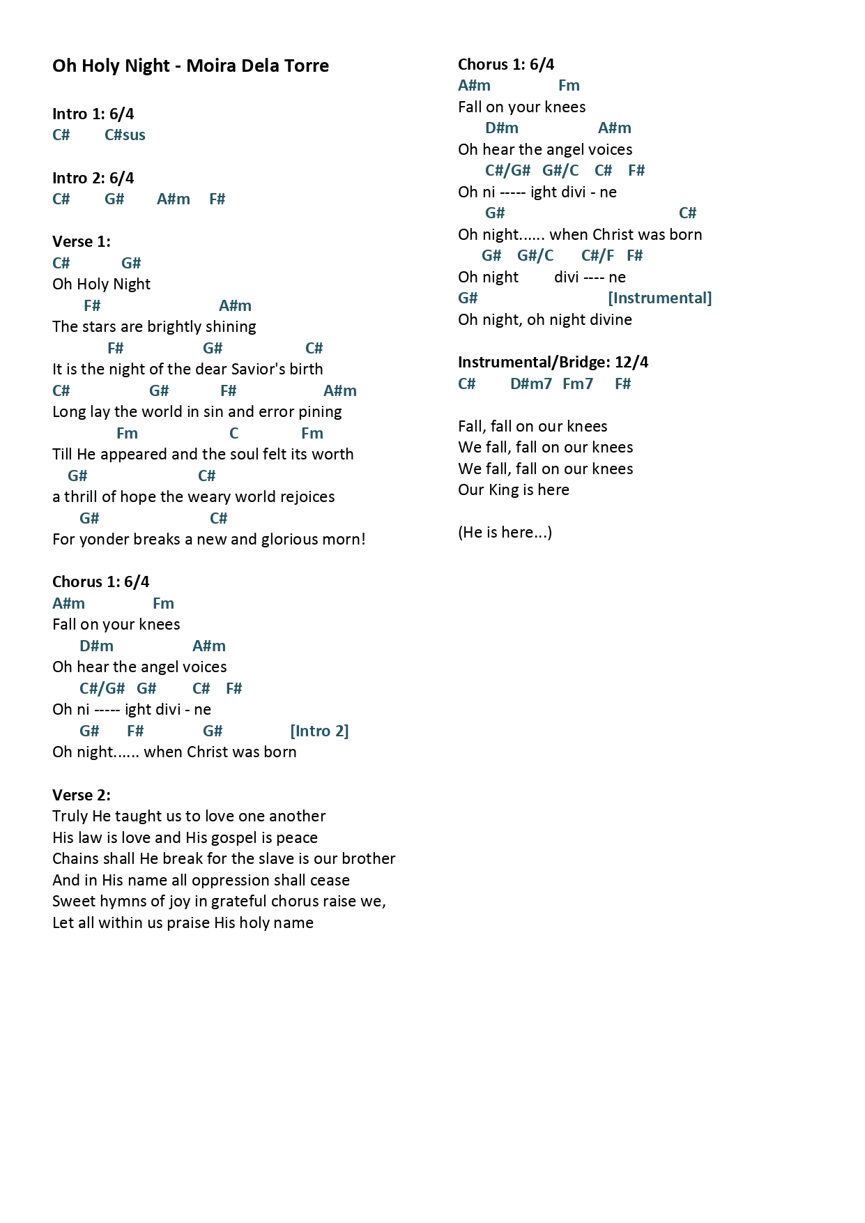 O Holy Night - Passion Lyrics and Chords